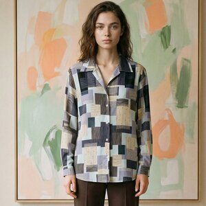 Vintage 90s Courtenay Multicolor Collared Patchwork Button Up Shirt